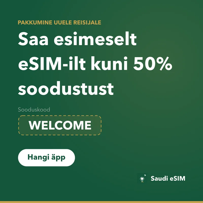 Saudi eSIM sooduskood: WELCOME, 15% soodustust