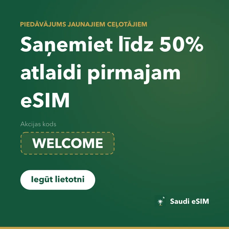 Saudi eSIM Akcijas Kods — WELCOME, 15% Atlaide