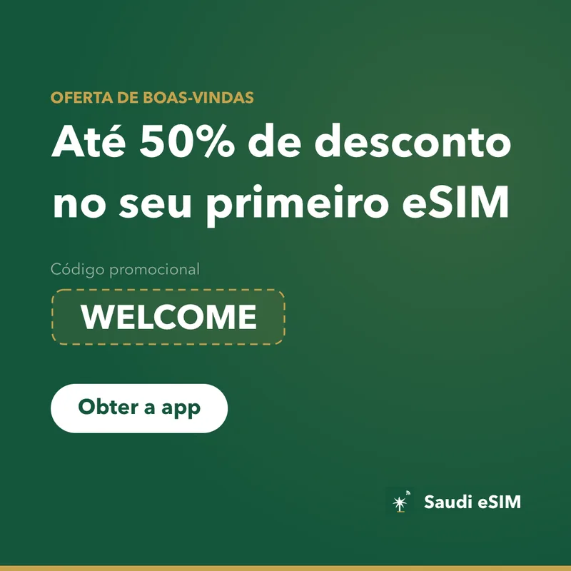 Código Promocional Saudi eSIM — WELCOME, 15% de Desconto