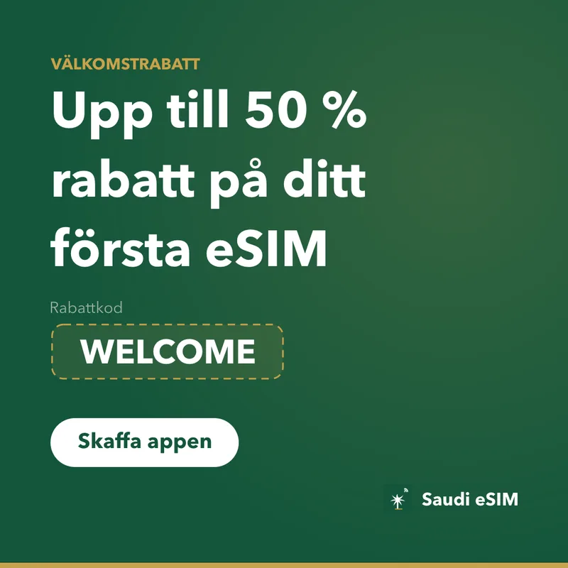 Saudi eSIM-rabattkod: WELCOME, 15% rabatt
